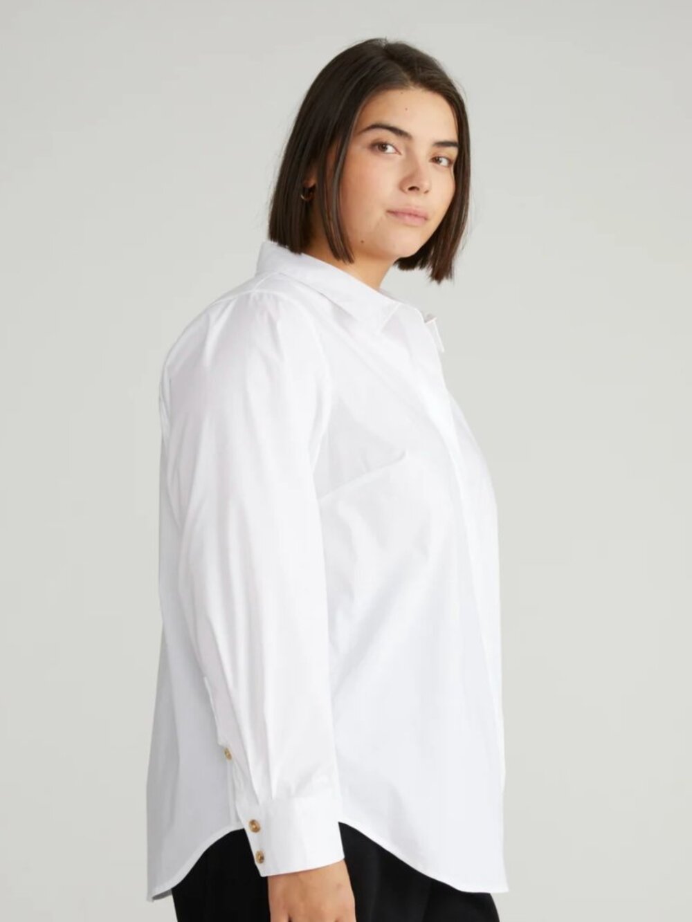 Universal Standard Elbe Stretch Poplin Shirt Classic Fit White Size L